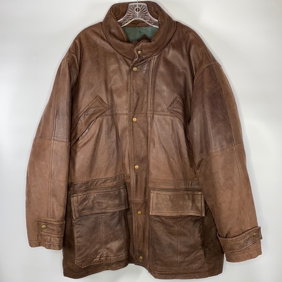 Vintage Eddie Bauer Leather Goose Down Heavy Jacket Size Large - Picture 1 of 12